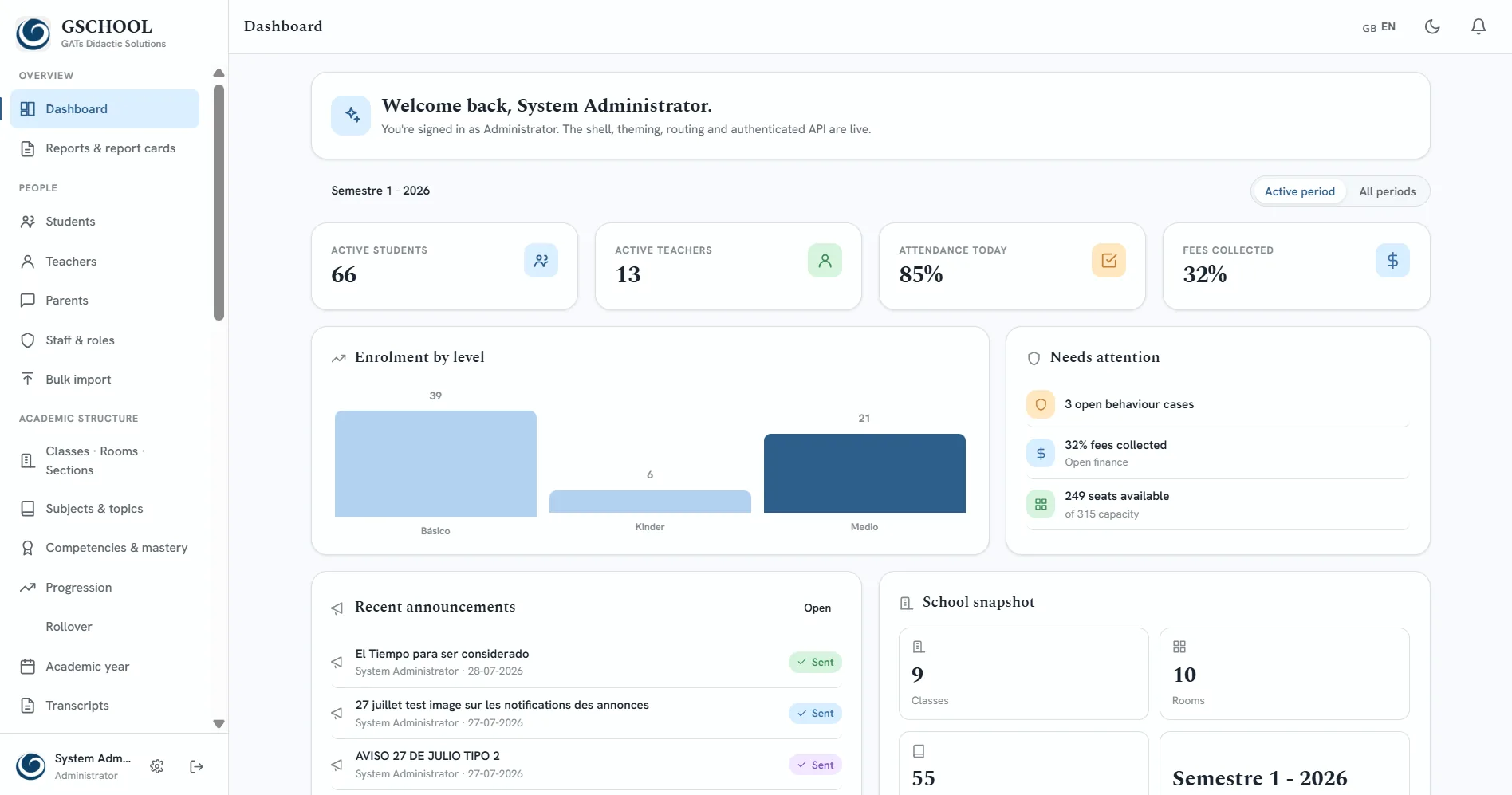 GSchool dashboard