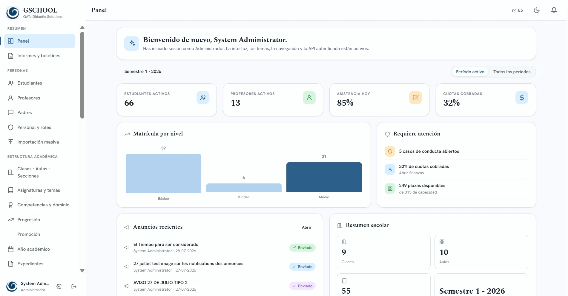 GSchool dashboard